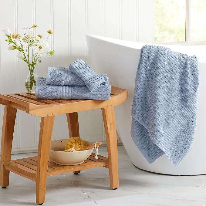 Springtree Home 100% Cotton Bath Towel Set | 4-Pack | Textured | Dusty Blue | Absorbent & Quick-Dry Bathroom Towels | Textured and Durable Cotton Towels for Bathroom | OEKO-TEX | Krista Collection