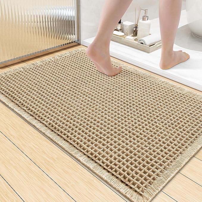 Smiry Waffle Bath Mat 36x24, Extra Soft Absorbent Bathroom Rugs, Non Slip Machine Washable Quick Dry Bath Rugs for Bathroom Floor, Tub, Shower, Home Decor Accessories, Brown
