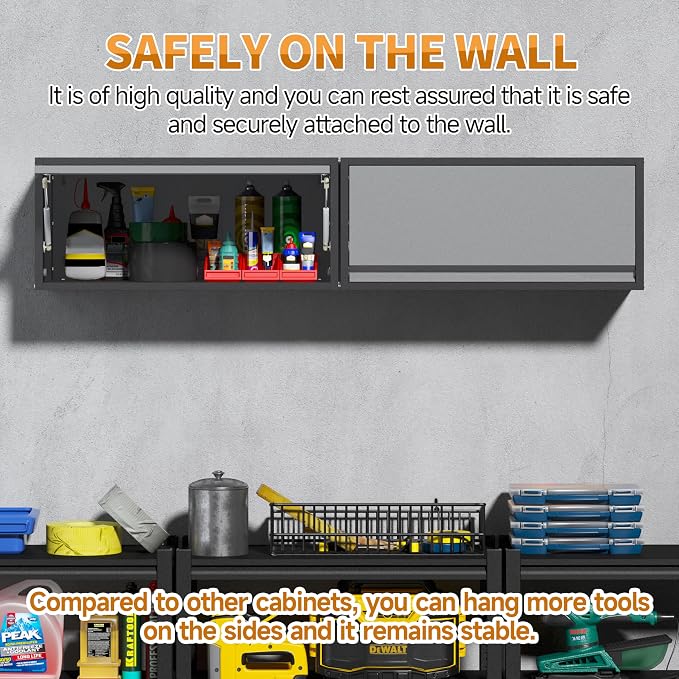 Metal Garage Wall Cabinet with Up-Flip Door,Wall-Mounted Steel Storage Cabinet, Float Tool Cabinet with Pegboard,Upper Cabinet for Kitchen,Garage,Workshop,Warehouse(13.8" H,Black&Gray)