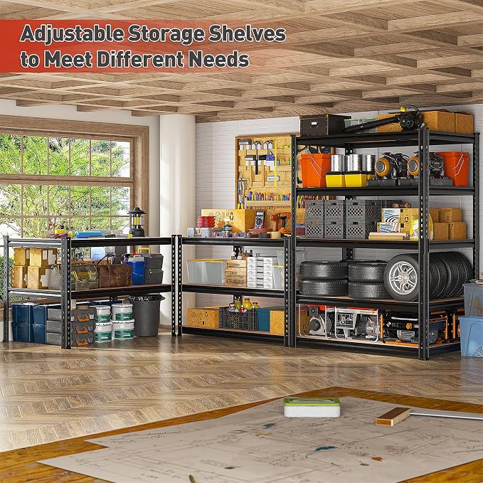 REIBII 4 Pack Storage Shelves,5 Tier Heavy Duty Metal Garage Shelving | 5 Tier Freestanding Metal Shelving,2400 LBS Per Unit,72"H x 36"W x 16"D Each,Adjustable for Warehouses,Stockrooms & Retail