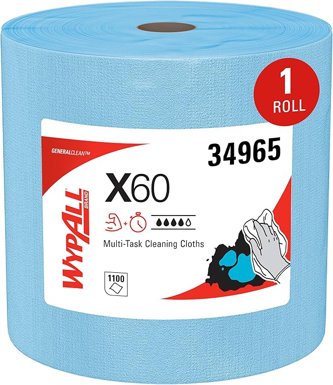 WypAll GeneralClean X60 Cloths Multi-Task Cleaning Wipes, Jumbo (34965), Strong and Absorbent Towels, Blue (1 Roll of 1,100 Sheets, 1,100 Sheet Total)