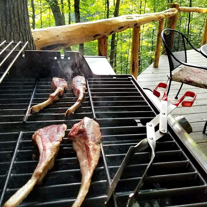 Steak Grill Tongs - 17 inch Red. Professional outdoor grilling utensil. Long reach Barbeque Grilling Tongs. Ideal for steak, fish, burger, and sausage
