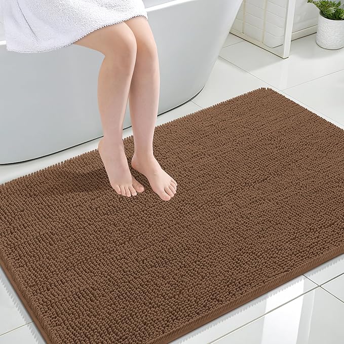 OLANLY Large Bathroom Rugs 47x32, Extra Soft Absorbent Chenille Bath Rugs, Rubber Backing Quick Dry, Machine Washable Bath Mats for Bathroom Floor, Tub and Shower, Home Decor Accessories, Mocha