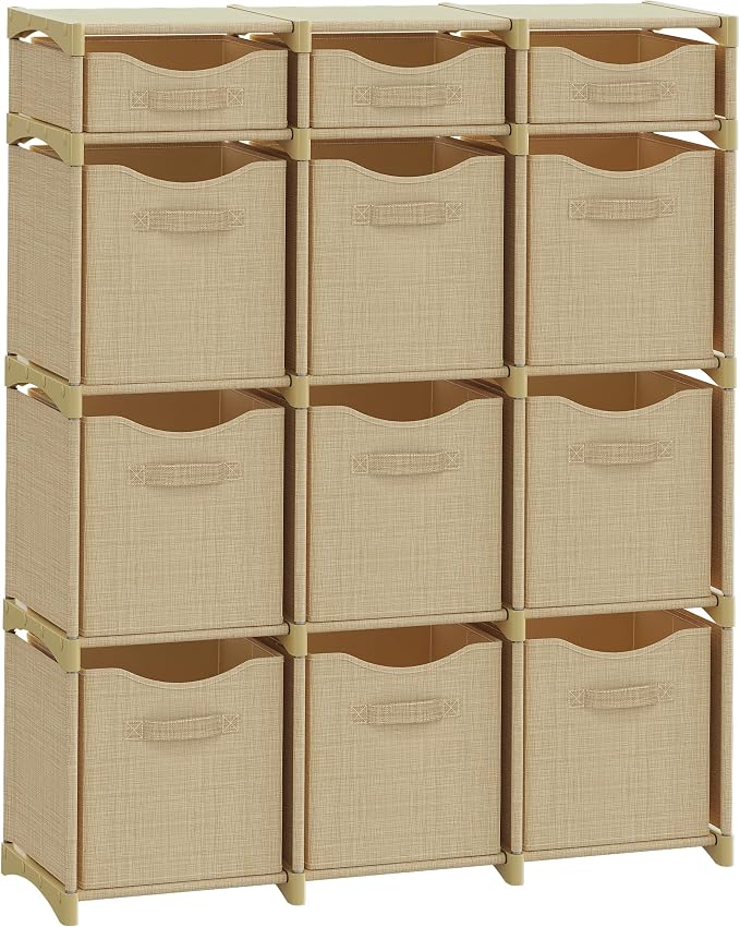 Cube Storage Organizer with 12 Storage Bins Included – Storage Cubes for Home Organization, Toy Storage, Office Storage, Living Room Storage, and General Storage Solution (Beige)