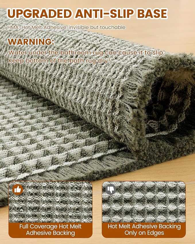 Smiry Waffle Bath Mat 24x16, Extra Soft Absorbent Bathroom Rugs, Non Slip Machine Washable Quick Dry Bath Rugs for Bathroom Floor, Tub, Shower, Home Decor Accessories, Green & Cream