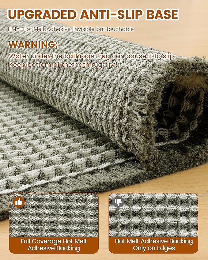 Smiry Waffle Bath Mat 47x24, Extra Soft Absorbent Bathroom Rugs, Non Slip Machine Washable Quick Dry Bath Rugs for Bathroom Floor, Tub, Shower, Home Decor Accessories, Green & Cream
