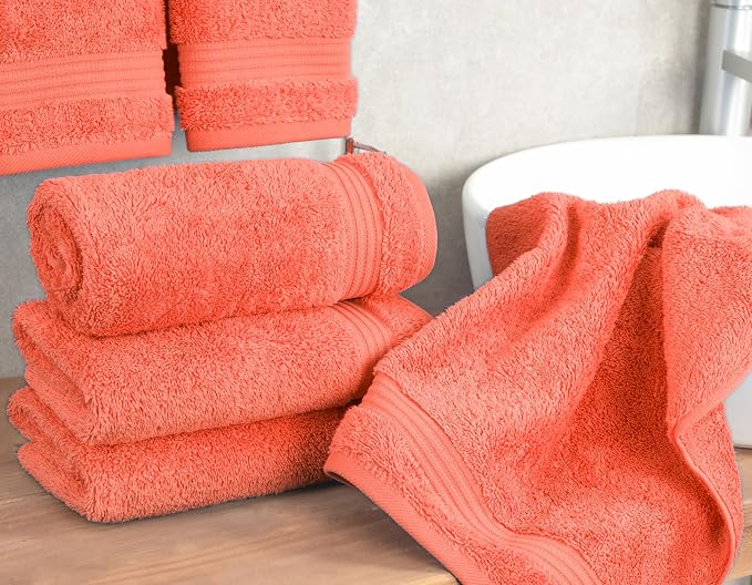 Cotton Paradise Hand Towels for Bathroom, 100% Cotton Turkish 4 Piece Hand Towel Set, Soft Absorbent Face Towels, Coral