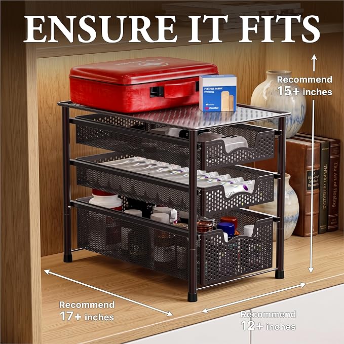 Simple Houseware Stackable 3 Tier Sliding Basket Organizer Drawer, Bronze