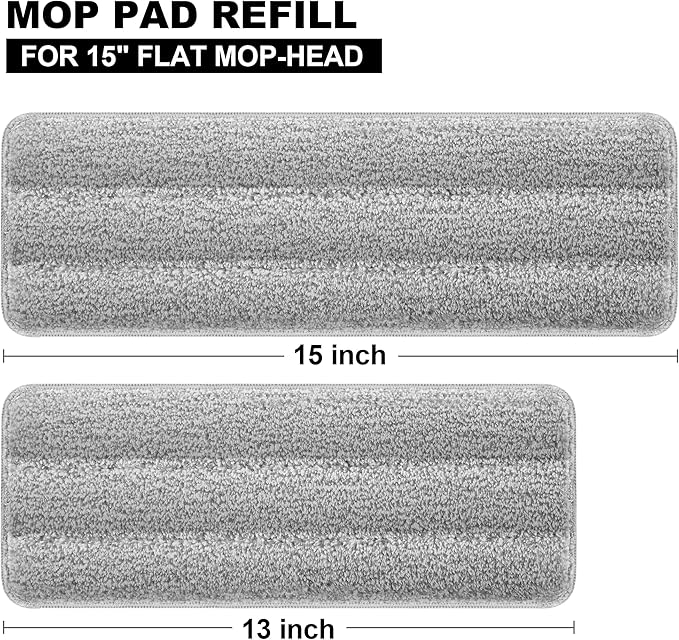 JOYMOOP Microfiber Replacement Pad for 15" Flat Mop System, Grey, 1-Pack Refill