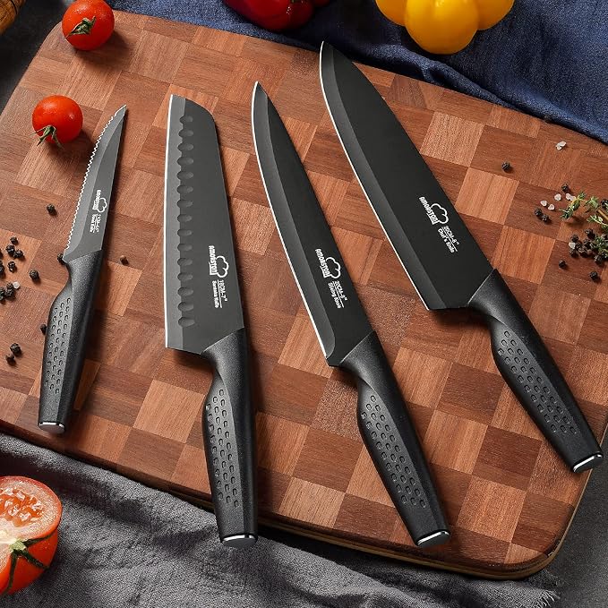 Knife Set, 15 Pieces Kitchen Knife Set with Block Built in Sharpener, Dishwasher Safe, German Stainless Steel Knife Block Set, Elegant Black