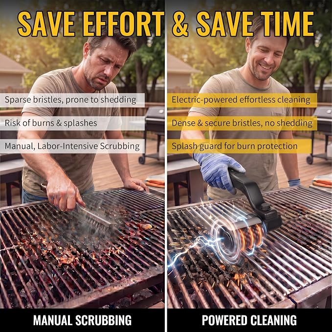 Electric Grill Brush with Grills Cleaning Spray, Cordless Electric Grill Cleaner Kit for Outdoor Grills, 3 Speed Modes & 180°Adjustable Angle, Rechargeable Waterproof Cleaner for BBQ Grates