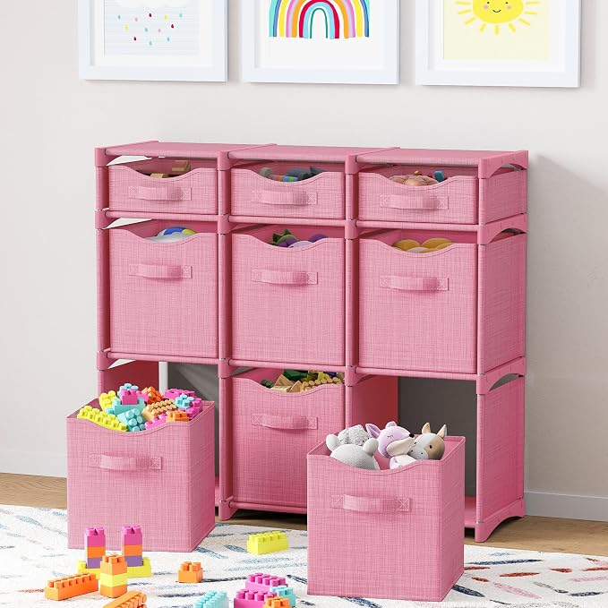 Cube Storage Organizer with 9 Storage Bins Included – Storage Cubes for Home Organization, Toy Storage, Office Storage, Living Room Storage, and General Storage Solution (Pink)