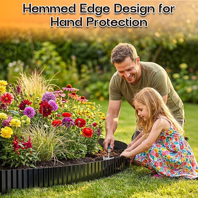MTART Metal Garden Edging for Landscaping, Sturdy Corrugated Edging Border for DIY Flower Bed, Lawn and Landscape Edging (Black, 12"×20Ft)