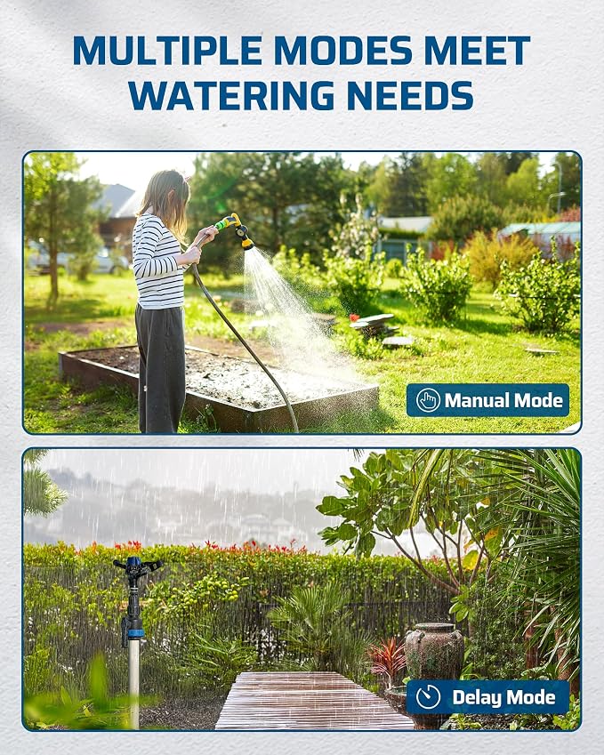 DEWENWlLS Sprinkler Timer, 4 Zone, Outdoor Faucet lrigation, Rain Delay & Manual, Programmable Water Hose Timer for Holiday, Garden, Lawn, Vegetable Gardening, Potted Flowers