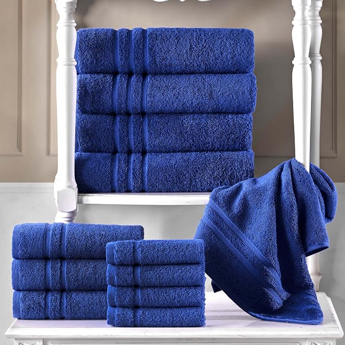 Hawmam Linen Royal Blue Hand Towels 4 Pack Turkish Cotton Premium Quality Soft and Absorbent Small Towels for Bathroom