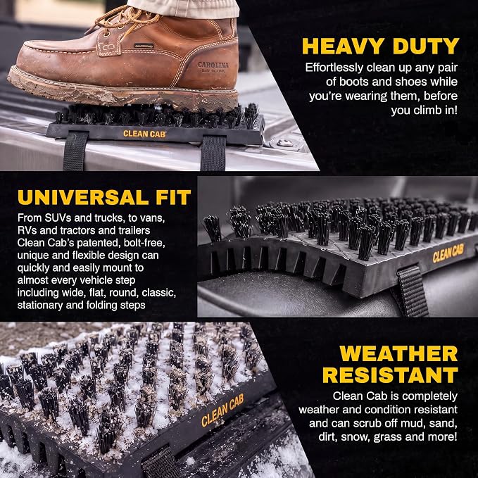 Universal Fit Truck Step Mounted Brush - Heavy Duty Boot Brush for Trucks, RVs, SUVs, and Semis - Easy Velcro Mounting - Perfect for Camping, Jobsite, and Home - Durable and Reliable