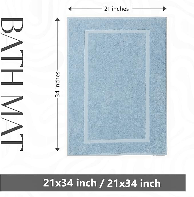 HILLFAIR-900 GSM-100% Ringspun Cotton Floor Towels mat- Hotel-Spa Tub-Shower Bathroom Floor mat Towels- 21 x 34 Inch- Terry Cotton Bath Mat, Machine Washable, Absorbent-2 Peice Towel Set- Ocean Blue