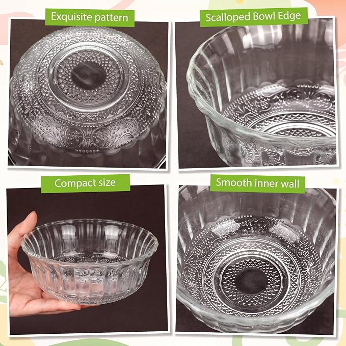 24 Pack Small Glass Dessert Bowls Bulk 12.9 oz Glass Ice Cream Bowls Prep Serving Mini Container for Kitchen Restaurant Party, Side Dishes for Dessert Ice Cream Dipping Yogurt Cereal Candy