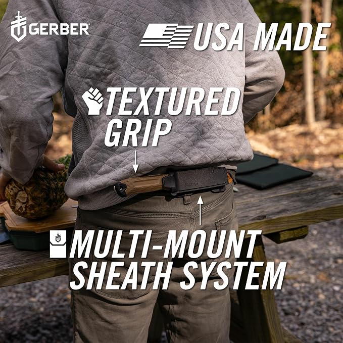 Gerber Gear StrongArm Camp Magnacut - Fixed Blade Survival Tactical Knife for Camping, Outdoor, Hunting - Ergonomic Ambidextrous Utility Tool - Made in USA - Coyote Brown