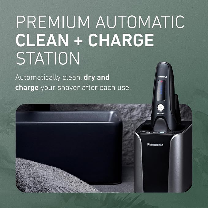 Panasonic Electric Razor for Men, Electric Shaver for Men, ARC5 with Premium Automatic Cleaning and Charging Station, Wet Dry Shaver, Cordless Razor, with Pop-Up Trimmer ES-LV97-K, Black