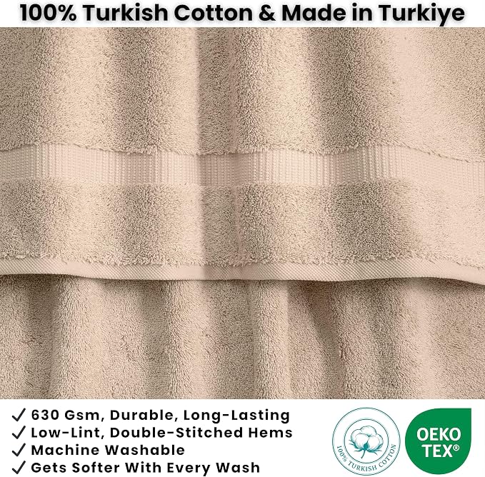 SALBAKOS 2-Piece 100% Turkish Cotton Bath Towels, Extra-Large 35x70, Taupe | Oversized Bath Sheet Towel for Bathroom & Beach, Thick, Super Soft, Highly Absorbent, Premium Hotel Quality, Made in Turkey