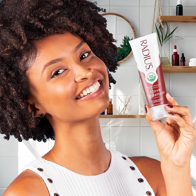 RADIUS Toothpaste, Clove Cardamom, 3 oz, USDA Organic Non-Toxic Chemical-Free Gluten-Free, Designed to Improve Gum Health & Prevent Cavities, Pack of 3