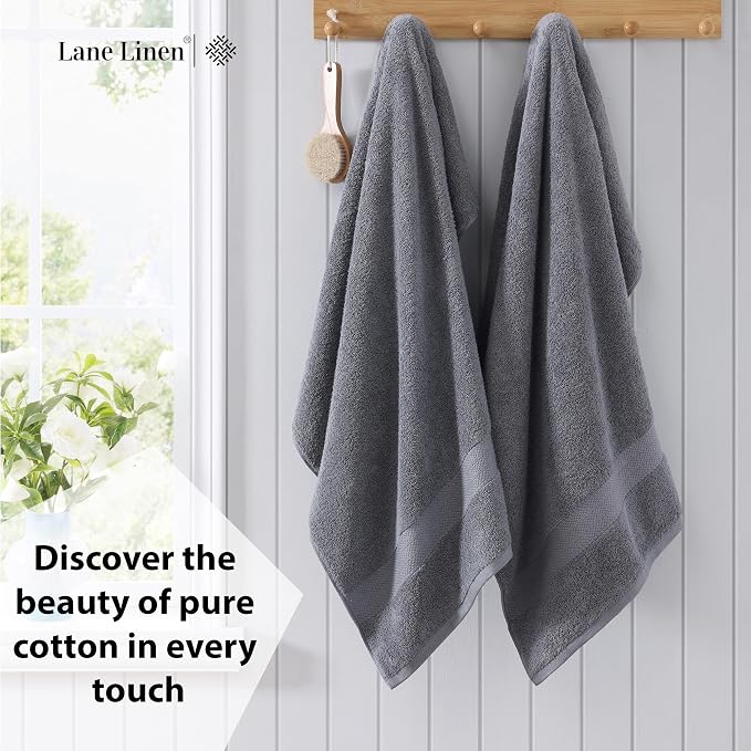 LANE LINEN Towel Set Quick Dry 100% Cotton 4 Piece Soft - Cool Grey | Cotton Towels For Bathroom - Ring-Spun Durability, Ring-Spun Cotton, Terry Weave Comfort, Long-Lasting Comfort