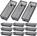 Neudeco Silverware Organizer, Black, 9 x 3 x 2 inch, Pack of 12 | Mesh Drawer Organizer, Metal Construction, For Kitchen Utensils & Flatware, Multi-Purpose Use