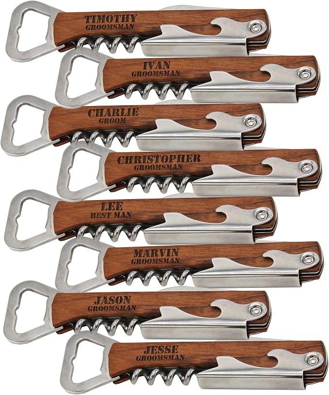 My Personal Memories Set of 1, 3, 8 and More Custom Engraved Wedding Party Corkscrew Multi-Tools - Personalized for your Bachelor, Bachelorette Party (8)