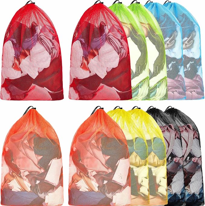 Berlune 12 Pcs 38x26 in Large Laundry Bag Colorful Extra Large Mesh Laundry Bag Bulk with Drawstring Heavy Duty Mesh Machine Washable Drawstring Pouch