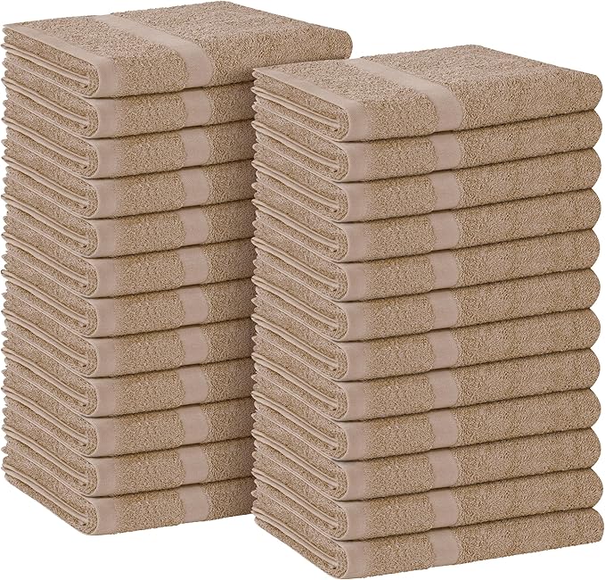 Avalon Towels Salon Towel - Beige Hand Towels Bulk Pack of 24 - 100% Cotton Absorbent Spa, Facial & Gym Towel for Working Out - 16x27 Inches (Not Bleach Proof)