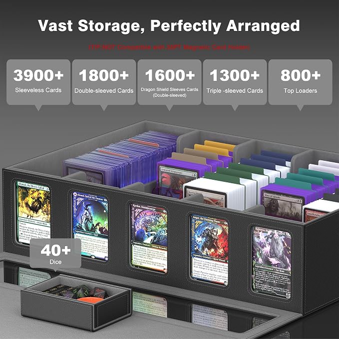 Kabinka MTG Card Storage Box with Handle & Mechanical Latch,5-Row 3900+ Commander Trading Card Case with Sealed Display Window,Top Loaders Organizer Deck Box for MTG/TCG/PTCG/Sports Cards (Black)