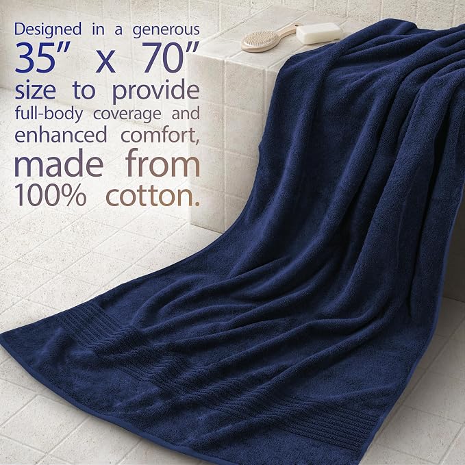 Cotton Paradise 100% Cotton Turkish Towel Set, Soft Absorbent Quick Dry, 2 Piece 35x70 Bath Sheet Set, Navy Blue