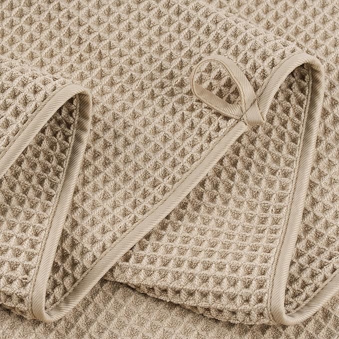 POLYTE 430 GSM Microfiber Quick Dry Lint Free Oversize Bath Towel Set, 6 Piece (Waffle Weave)
