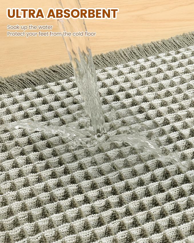 Smiry Waffle Bath Mat 30x18, Extra Soft Absorbent Bathroom Rugs, Non Slip Machine Washable Quick Dry Bath Rugs for Bathroom Floor, Tub, Shower, Home Decor Accessories, Green & Cream
