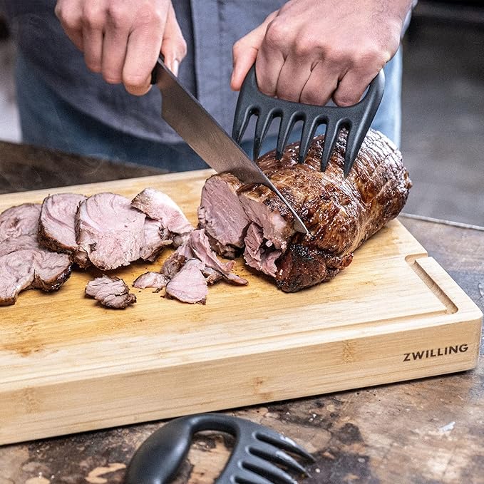 ZWILLING BBQ+ Cutting Board with Stainless Steel Tray, Bamboo Wood, 15.5-inch x 12-inch