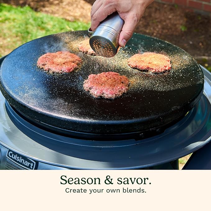 Cuisinart Smash Burger Kit w/Burger Press, Spatula, Shaker & Patty Papers | CSBK-400, smash burger press kit for a cookout or tailgate with stainless steel accessories and a cast iron hamburger press
