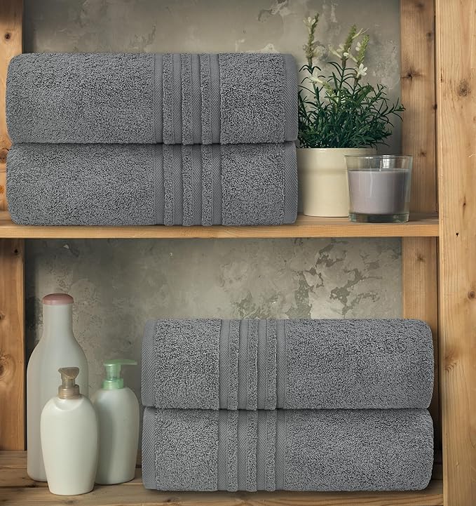 White Classic Wealuxe Grey Bath Towels Set of 4, Cotton Body Towel for Hotel, Gym, Spa, Soft Extra Absorbent Quick Dry Towels for Bathroom 27x54 Inch