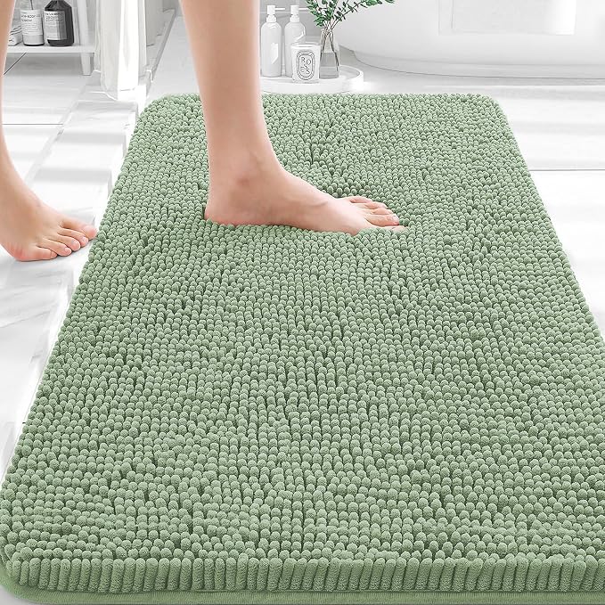 OLANLY Bathroom Rugs 30x18, Extra Soft Absorbent Chenille Bath Rugs, Rubber Backing Quick Dry, Machine Washable Bath Mats for Bathroom Floor, Tub and Shower, Home Decor Accessories, Sage Green