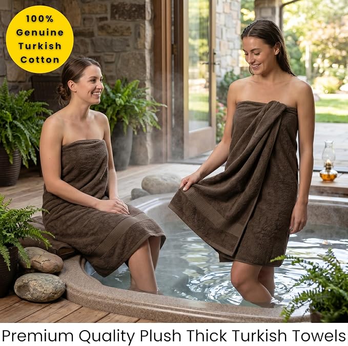 SALBAKOS 2-Piece 100% Turkish Cotton Bath Towels, X-Large 35x70, Chocolate | Oversized Bath Sheet Towel for Bathroom & Beach, Thick, Super Soft, Highly Absorbent, Premium Hotel Quality, Made in Turkey