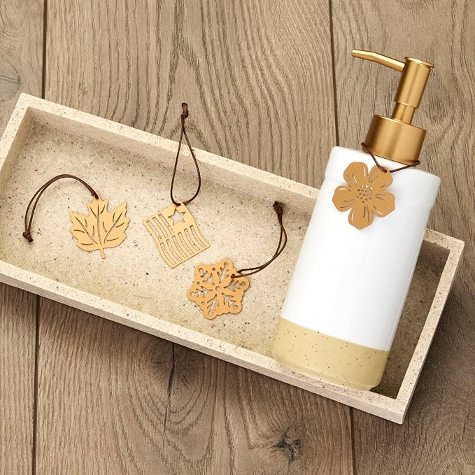 SKL Home Seasonal Charm Soap/Lotion Dispenser Gift Set with 4 Interchangeable Stainless Steel Charms, Refillable for Bathroom & Kitchen, Warm Gold