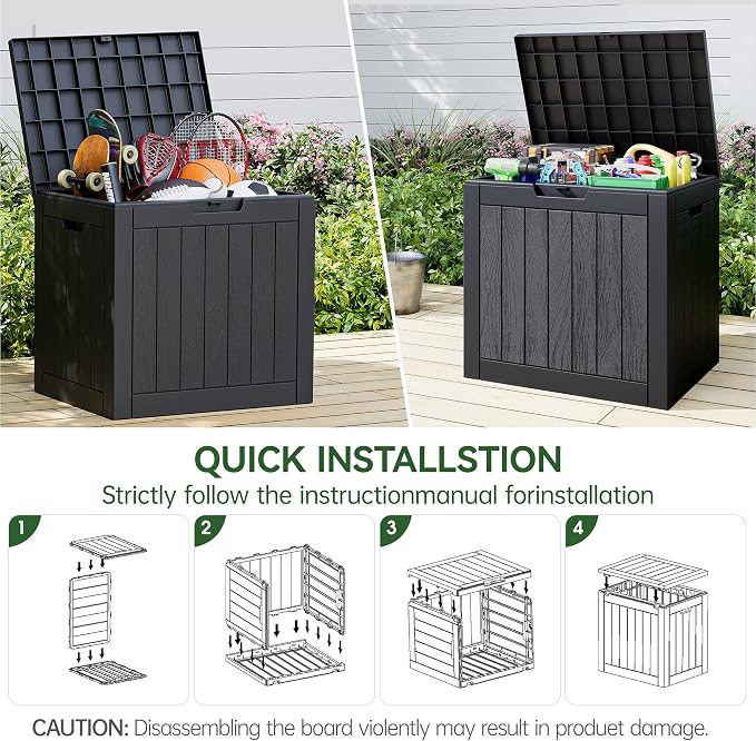 Deck Box, 35 Gallon Resin Indoor and Outdoor Storage Boxes Waterproof for Garden Tools, Patio Accessories Storage Bench, Patio Furniture and Cushions with Lockable Lid, Black