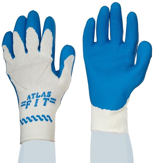 SHOWA Atlas 300W Fit Palm Coating Natural Rubber Glove, White, Medium (Pack of 12 Pairs)