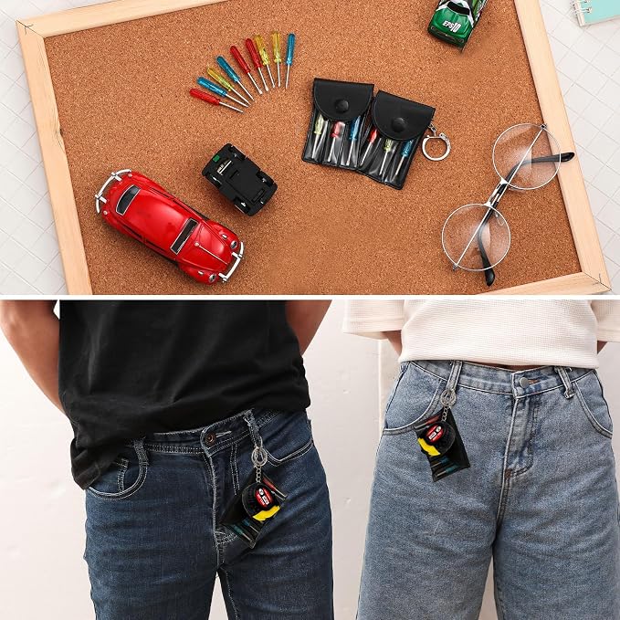 Jutom 6 Pcs Mini Tape Measure Keychain Bulk Mini Screwdriver Keychain Set Adult Tool Party Prize for Father's Men Gifts