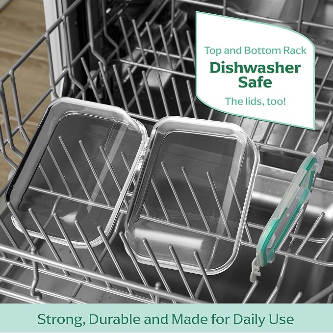 8 Pack 35 oz Glass Containers - Airtight, Microwave, Oven | Borosilicate, 1040 ml Capacity, Snap Lock Lids, Leakproof, Oven Safe 752 F, Freezer Safe, Microwave Safe, Dishwasher Safe