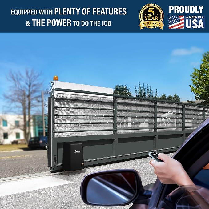 Commercial Sliding Gate Opener Eagle-2000 FR 1/2 Horse Power Motorize Slide Gate Operator for Large 45’ feet Gates or 1000lbs Weight Capacity with 2 Wireless Remotes, 1 Receiver, and Photo Eye.