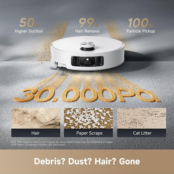 DREAME Aqua10 Roller Robot Vacuum, AquaRoll Mopping, 30,000Pa Suction, 100% Detangling, Carpet-Protecting Roller Guard, Clear 2.36in Obstacle, Self-Empty, Self-Cleaning, Roller Mop Extending