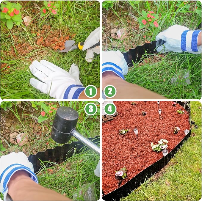 Quibbay Metal Corrugated Garden Edging, 4" x 50Ft Landscape Edging for DIY Flower Beds, Flexible Bender Border for Lawn, Garden and Yard, Sturdy Galvanized Garden Edging, Black