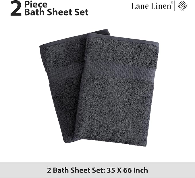 LANE LINEN Large Bath Sheets Absorbent Quick Dry 100% Cotton 2 Pack - Black | Large Bath Sheets - Classic Terry Weave, Densely Woven, Coordinated Colors, Everyday Durability, OEKO-TEX Certified