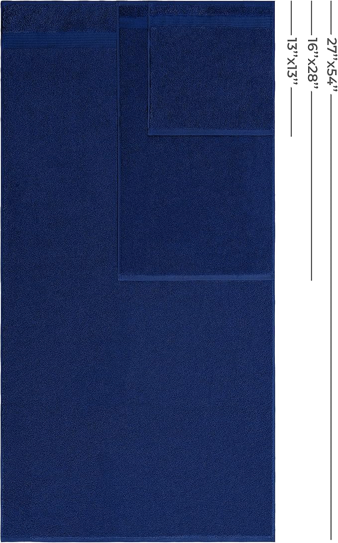 American Veteran 100% Cotton Turkish 6 Piece Luxury Towel Set - 2 Bath, 2 Hand, 2 Washcloths in Navy Blue